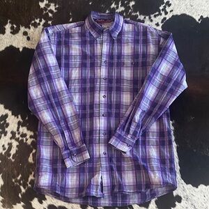 George Strait by Wrangler Men's Purple Plaid Button-Down Shirt